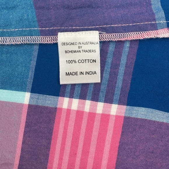 Bohemian Traders Sleeveless Cotton A-Line Slip Midi Dress - Blue Plaid - Large - Picture 12 of 13